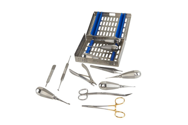 KRUUSE Extraction Set, Winged Elevators with Stubby Handles, 12 pieces in Stainless Steel Case